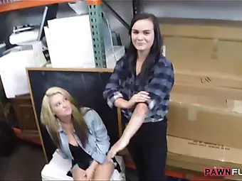 Lesbian couple threesome with pawn man to earn extra money