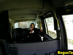 Hugetitted english slut with glasses sucks taxi driver off