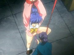 Roped hentai schoolgirl gets shoved dildo into her wetpussy