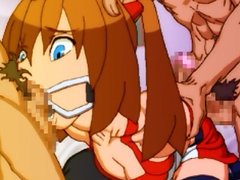 Ring gagged hentai babe sucks hard cock
