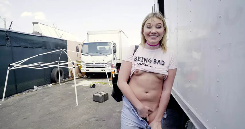 Hot blonde Zelda Morrison sucks and rides cock in public