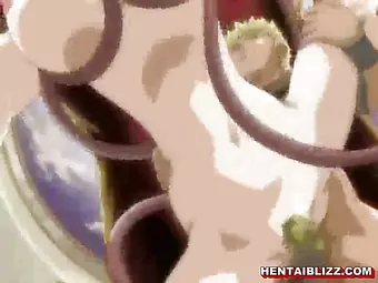 Hentai girl caught and monster tentacles threesome hard fucked