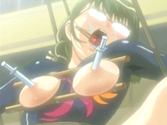 Roped hentai with clothespins on her tounge gets brutally pumped