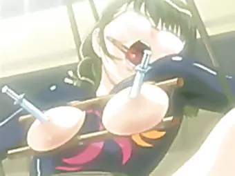 Roped hentai with clothespins on her tounge gets brutally pumped