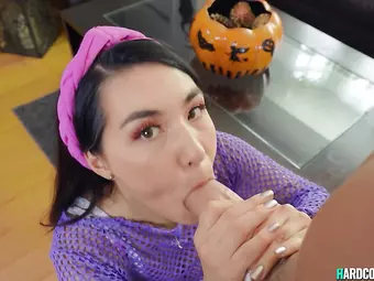 On Halloween Asian rides huge dick