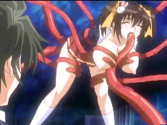 Busty hentai schoolgirl hard brutally poked allhole by tentacles