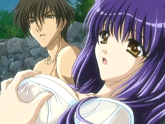 Hentai gets squeezed her big breast in the outdoor