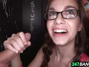 Nerdy White Girl with glasses Guzzles 4 Dicks in the gloryhole_4.1