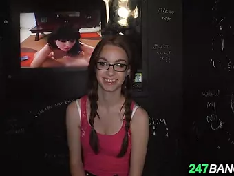 Nerdy White Girl with glasses Guzzles 4 Dicks in the gloryhole_1.1