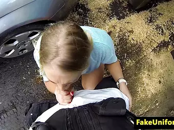 British babe bent over and fucked by officer