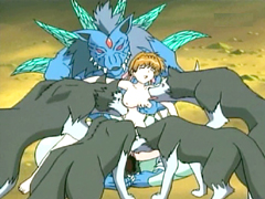 Cute hentai monsters group fucked in the outdoor